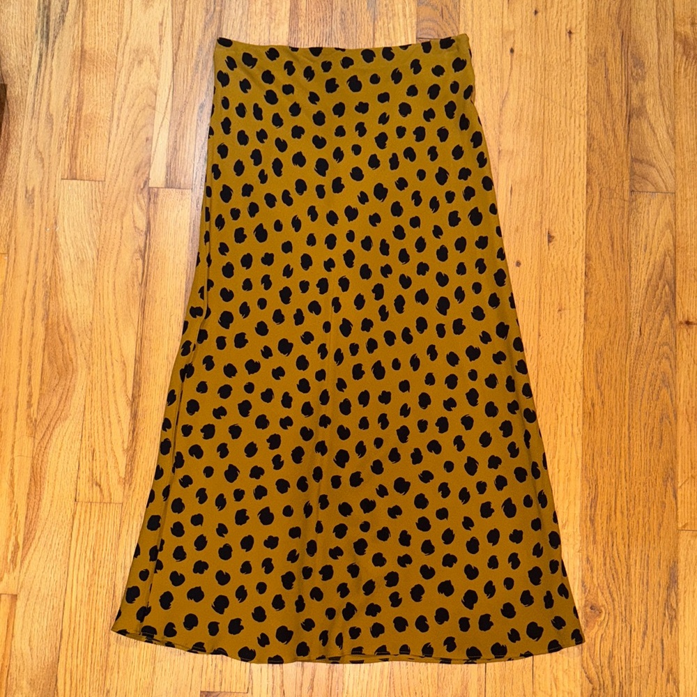 Madewell Mustard A-Line Skirt with Black Dots